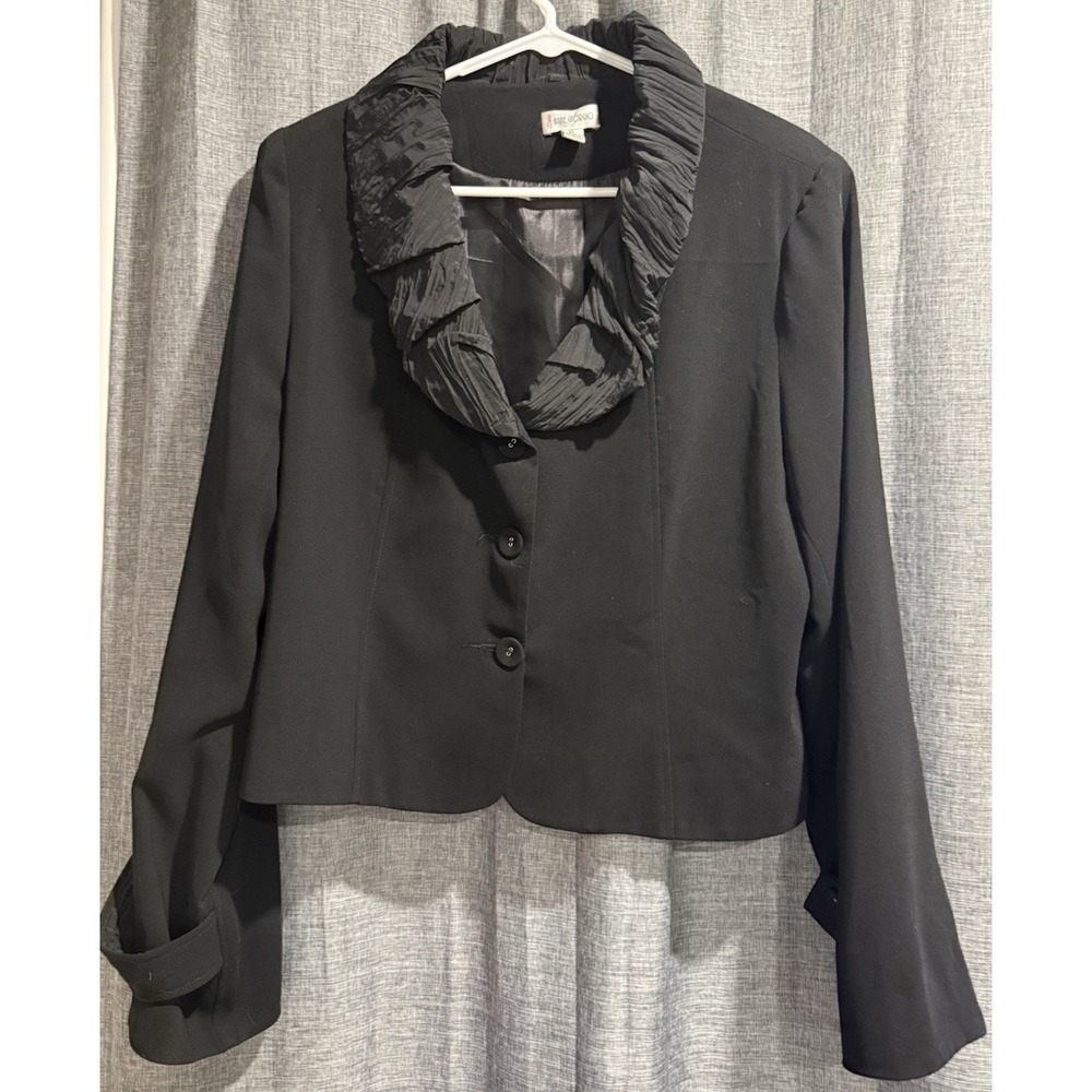 Anne Giorgio Women's Black‎ Ruffle Collar Crop Blazer Jacket Size XL 3 Buttons